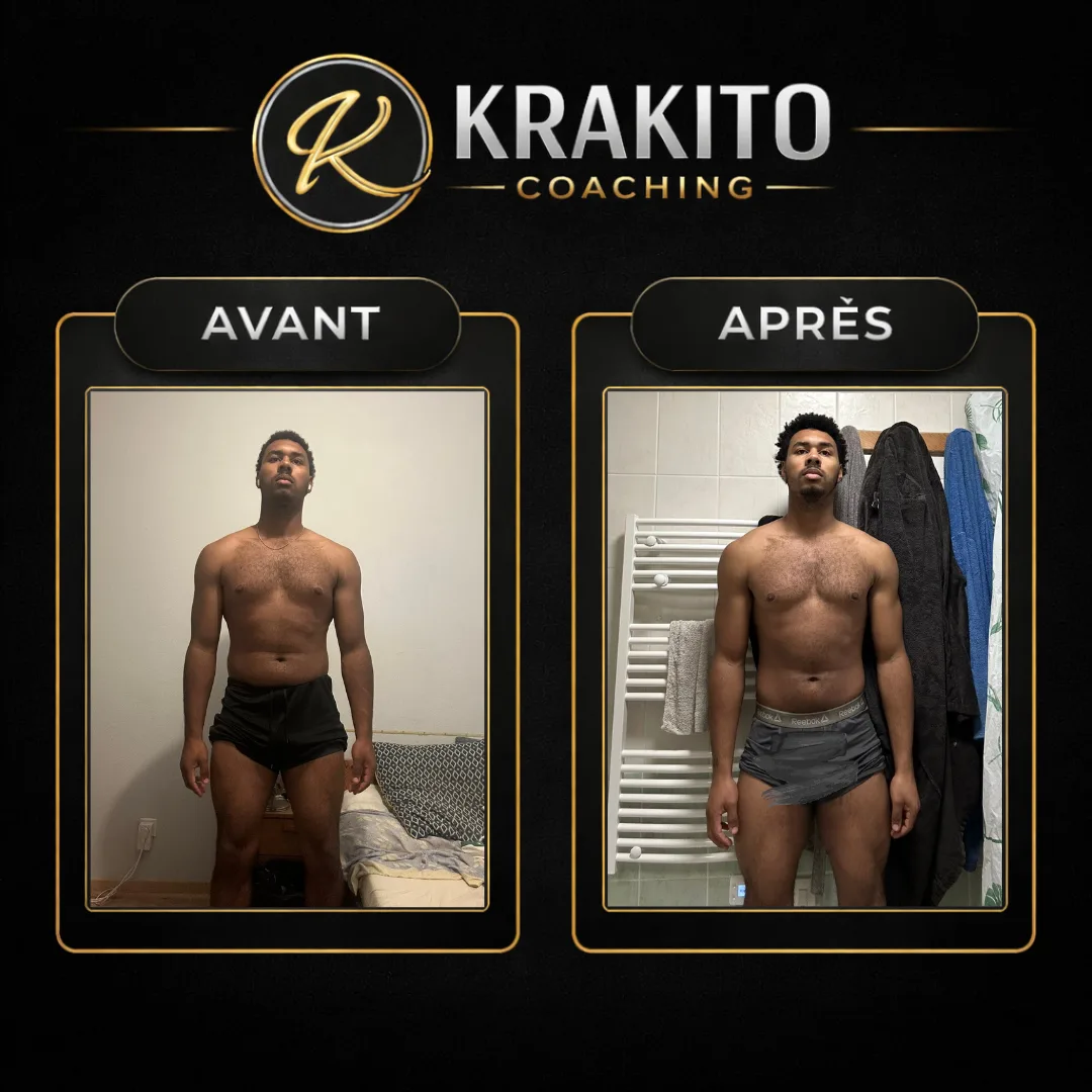 Avant/après d'Emeric, recomposition corporelle en coaching en ligne