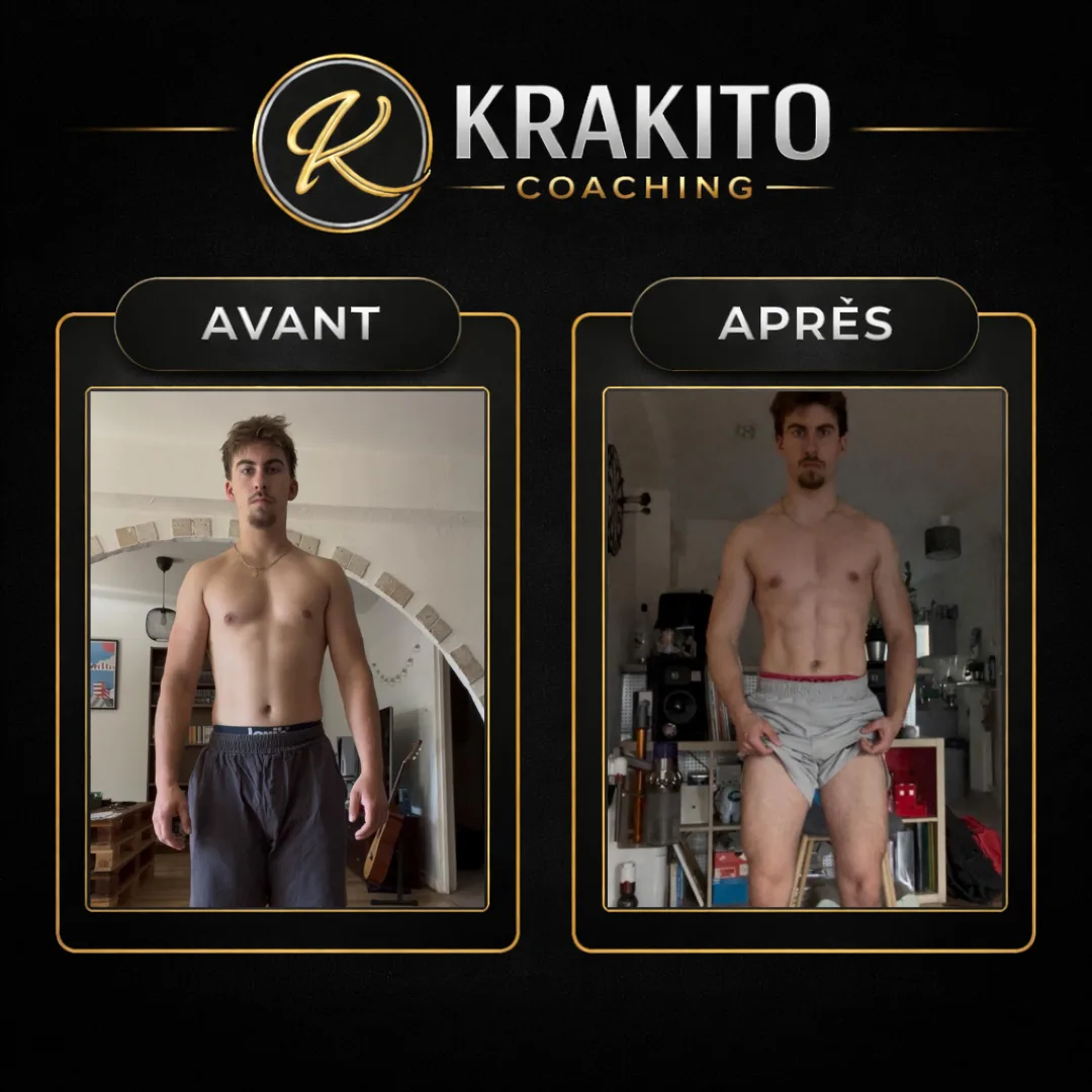 Avant/après de Théo, perte de gras en coaching en ligne